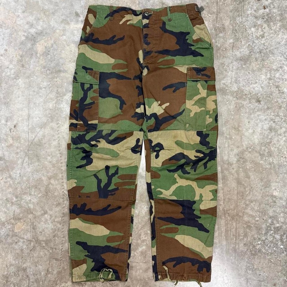 Vintage 90s Military Woodland Camo Cargo BDU Pants Mens 34x31 Ripstop Gorpcore